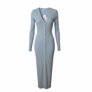 525 America Ribbed Button-Front Midi Dress Cardigan Sky Blue NWT Size L